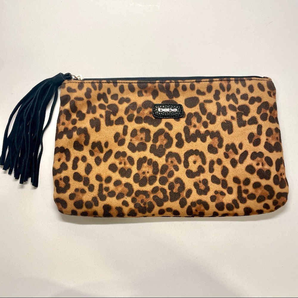Bebe Suede Leopard Clutch